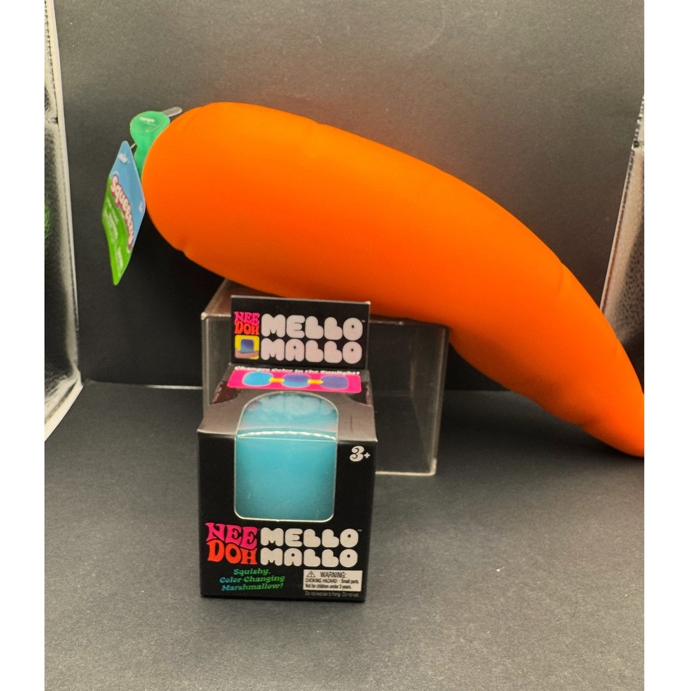 Schylling NeeDoh Mello Mallo Color Change & Jumbo Carrot Squishy Fidget Toy Set